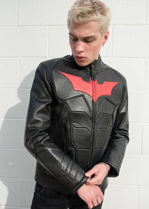 Mens Batman Armor Leather Motorcycle Jacket Red Bat Embossed Doce Store