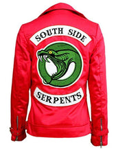 Load image into Gallery viewer, Real Women Red Leather Jacket Riverdale Southside Serpents Madelaine Petsch
