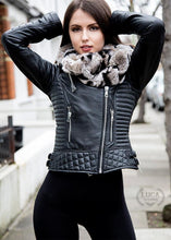 Load image into Gallery viewer, Womens Quilted Leather Motorcycle Jacket Black
