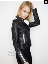 Load image into Gallery viewer, Womens Fashion Leather Jacket Black White Contrast