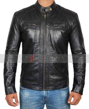 Load image into Gallery viewer, Johnson Black Mens Leather Jacket