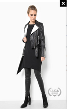 Load image into Gallery viewer, Womens Fashion Leather Jacket Black White Contrast
