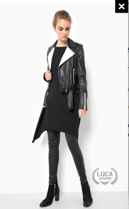 Womens Fashion Leather Jacket Black White Contrast