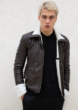 Load image into Gallery viewer, Mens Tracer Jacket Brown Leather White Fur Lining Bomber