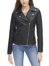 Load image into Gallery viewer, Women&#39;s Faux Leather Cycle Jacket Quilted Sleeves