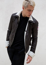 Load image into Gallery viewer, Mens Tracer Jacket Brown Leather White Fur Lining Bomber