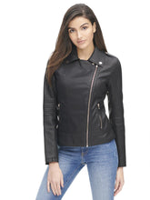Load image into Gallery viewer, Women&#39;s Faux Leather Cycle Jacket Quilted Sleeves
