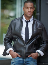 Load image into Gallery viewer, Leather Jacket w/ Chest Zipper Black