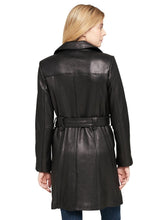 Load image into Gallery viewer, Women&#39;s Double-Breasted Belted Leather Trench Coat
