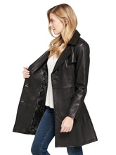 Load image into Gallery viewer, Women&#39;s Double-Breasted Belted Leather Trench Coat