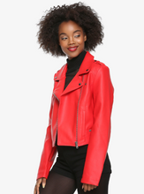 Load image into Gallery viewer, RIVERDALE CHERYL SOUTHSIDE SERPENTS FAUX LEATHER RED GIRLS JACKET HOT TOPIC EXCLUSIVE