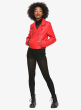 Load image into Gallery viewer, RIVERDALE CHERYL SOUTHSIDE SERPENTS FAUX LEATHER RED GIRLS JACKET HOT TOPIC EXCLUSIVE