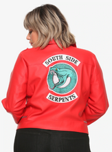 Load image into Gallery viewer, RIVERDALE CHERYL SOUTHSIDE SERPENTS FAUX LEATHER RED GIRLS JACKET PLUS SIZE HOT TOPIC EXCLUSIVE