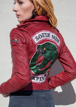 Load image into Gallery viewer, Womens Riverdale Inspired Southside Serpents Leather Motorcycle Jacket Red