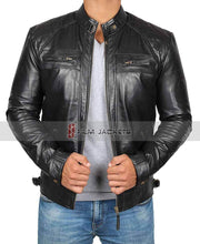 Load image into Gallery viewer, Johnson Black Mens Leather Jacket